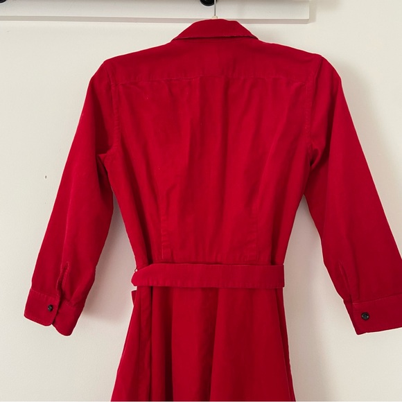 Red Corduroy Dress Women’s Small Button Belt Country Preppy Academia Teacher - Picture 7 of 9